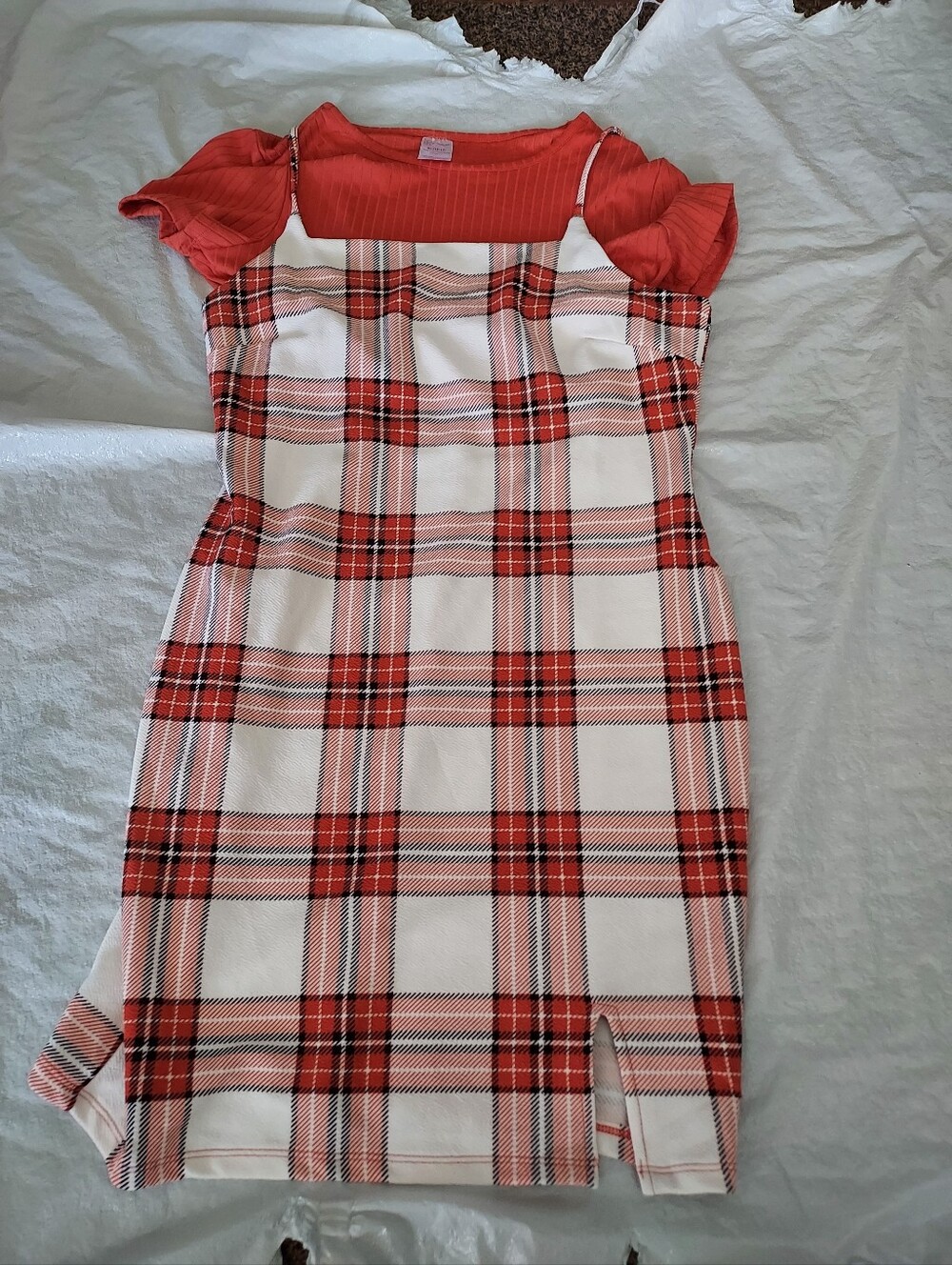No Boundaries Orange Plaid Slip Dress with Orange Tee